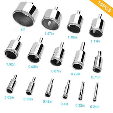 15 Pcs Diamond Drill Bits for Ceramic, Diamond Hole Saw Drill Bit Set Kit, Premium Glass Drill Bit f...