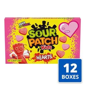 SOUR PATCH KIDS Soft & Chewy Valentines Day Candy Hearts, Bulk Candy, 12 - 3.1 oz Boxes
