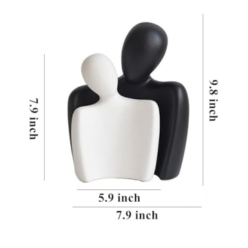 DEAMACE Ceramic Couple Statues for Home Decor, Hugging Couple Figurines, Modern Romantic Love Sculptures for Living Room Bedroom Office Shelf and Table Decor, Black White