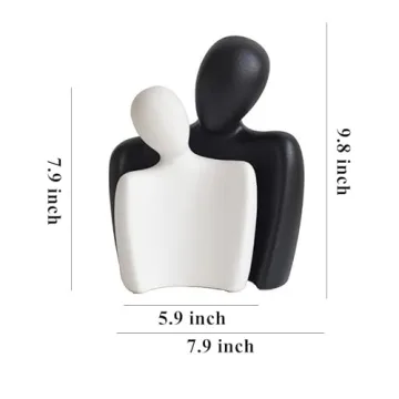DEAMACE Ceramic Couple Statues for Home Decor, Hugging Couple Figurines, Modern Romantic Love Sculptures for Living Room Bedroom Office Shelf and Table Decor, Black White