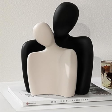 DEAMACE Ceramic Couple Statues for Home Decor, Hugging Couple Figurines, Modern Romantic Love Sculptures for Living Room Bedroom Office Shelf and Table Decor, Black White