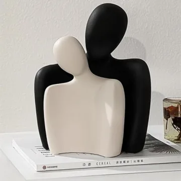 DEAMACE Ceramic Couple Statues for Home Decor, Hugging Couple Figurines, Modern Romantic Love Sculptures for Living Room Bedroom Office Shelf and Table Decor, Black White