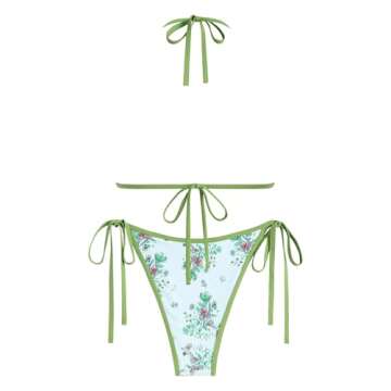 ZAFUL Women's Sexy Halter Bikini Sets Bowknot Tiny Floral Print Bikini Swimsuits Tie Side Triangle B...