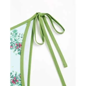ZAFUL Women's Sexy Halter Bikini Sets Bowknot Tiny Floral Print Bikini Swimsuits Tie Side Triangle Bathing Suits (2-Light Green, M)