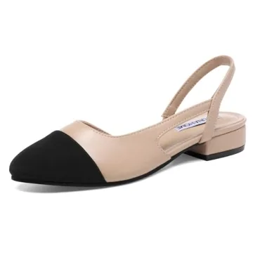 STUNAHOME Womens Slingback Flats Two Tone Closed Round Toe Casual Pumps for Office or Fashion