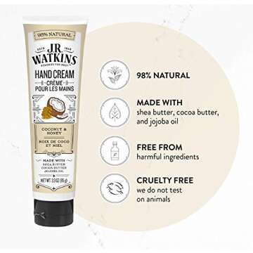 J.R. Watkins Hand Cream - Coconut Moisturizer, 3.3 Oz (Pack of 4)