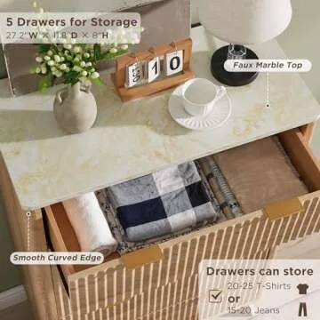 T4TREAM Stylish 5-Drawer Modern Dresser in Natural Oak