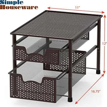 Simple Houseware Stackable 2 Tier Sliding Basket Organizer Drawer, Bronze