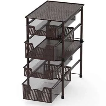 Simple Houseware Stackable 2 Tier Sliding Basket Organizer Drawer, Bronze
