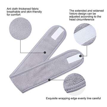 4 PCS Facial Spa Headbands(White, Black, Pink，Gray)， Makeup Shower Bath Wrap Sport Headband Terry Cloth Stretch Towel with Magic Tape