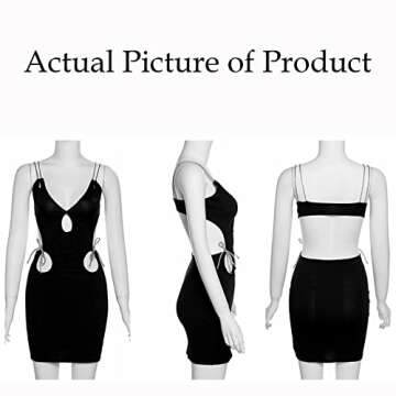 FOMOYUU Women Sexy Sleeveless Hollow Out Slip Dress Fashion Halter Dress Off Shoulder Dress Bodycon Clubwear (Black, Small)