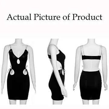 FOMOYUU Women Sexy Sleeveless Hollow Out Slip Dress Fashion Halter Dress Off Shoulder Dress Bodycon Clubwear (Black, Small)