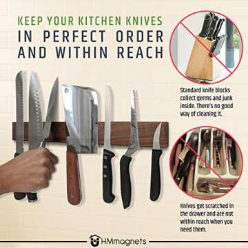 Premium Dark Walnut Wood Magnetic Knife Holder - 16-Inch