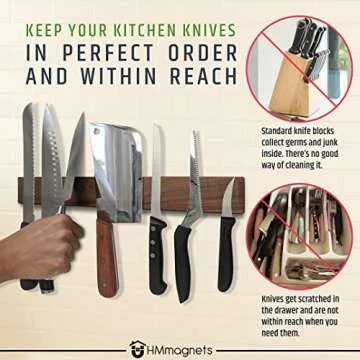 Premium Dark Walnut Wood Magnetic Knife Holder - 16-Inch