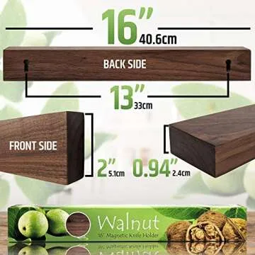 Premium Dark Walnut Wood Magnetic Knife Holder - 16-Inch