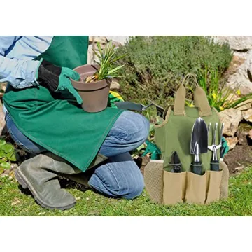 INNO STAGE Gardening Tools Set and Organizer Tote Bag with 10 Piece Garden Hand Tools, Vegetable Garden Set with Garden Digging Claw Gardening Gloves-Green