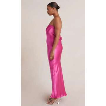 Women Sexy Spaghetti Strap Patchwork Maxi Dress Off Shoulder Hollow Out Long Dress Y2k Bodycon Backless Night Party Dress(Cute Pink,S)