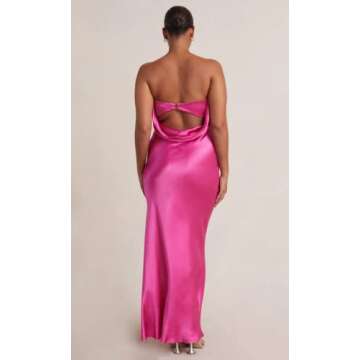 Women Sexy Spaghetti Strap Patchwork Maxi Dress Off Shoulder Hollow Out Long Dress Y2k Bodycon Backless Night Party Dress(Cute Pink,S)