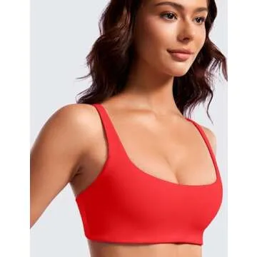 CRZ YOGA Butterluxe Spaghetti Strap Sports Bras for Women - Square Neck Yoga Wireless Low Coverage Padded Cami Crop Top Deep Red Large