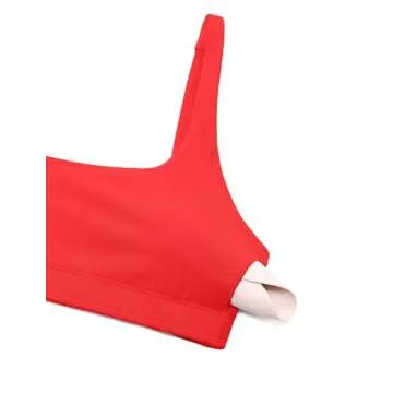 CRZ YOGA Butterluxe Spaghetti Strap Sports Bras for Women - Square Neck Yoga Wireless Low Coverage Padded Cami Crop Top Deep Red Large