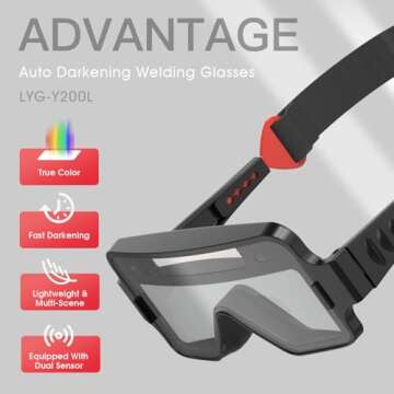 YESWELDER True Color Solar Powered Auto Darkening Welding Goggles, 2 Sensors Welder Glasses for TIG ...