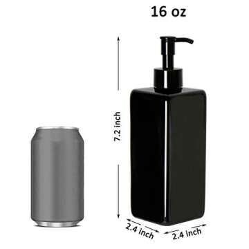 Youngever 5 Pack 16 Ounce Plastic Pump Bottles, Refillable Square Plastic Pump Bottles for Dispensing Lotions, Shampoos and More (Black)