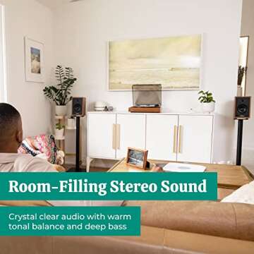 Electrohome Montrose Record Player Stereo System, 4" Bluetooth Powered Bookshelf Speakers, Belt-Drive Turntable with Audio-Technica Stylus, Speed Control Motor, Built-in Preamp, Wood Plinth