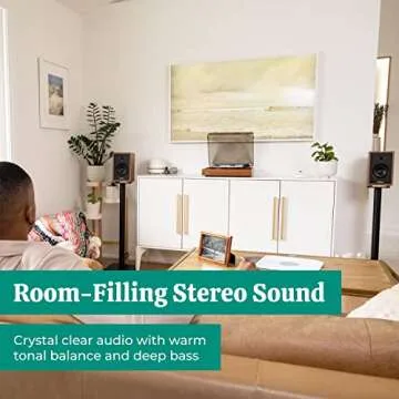 Electrohome Montrose Record Player Stereo System, 4" Bluetooth Powered Bookshelf Speakers, Belt-Drive Turntable with Audio-Technica Stylus, Speed Control Motor, Built-in Preamp, Wood Plinth