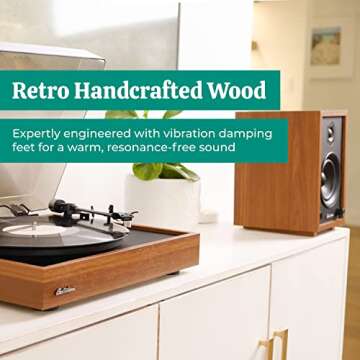 Electrohome Montrose Record Player Stereo System, 4" Bluetooth Powered Bookshelf Speakers, Belt-Drive Turntable with Audio-Technica Stylus, Speed Control Motor, Built-in Preamp, Wood Plinth