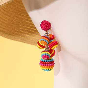 WASAIE Acrylic ball Beads Dangle Earrings for Women Statement Earring Candy Colored Drop Dangle Geom...