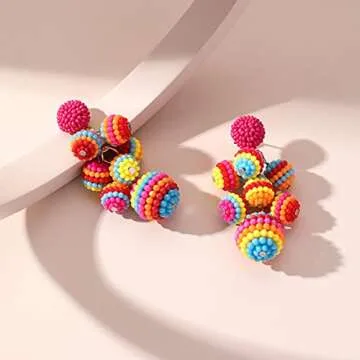 WASAIE Acrylic ball Beads Dangle Earrings for Women Statement Earring Candy Colored Drop Dangle Geometric Jewelry Earrings For Birthday Gift Party