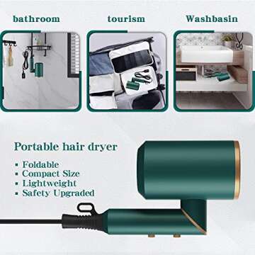 1800W Professional Ionic Hair Dryer with Diffuser and Nozzles for Women,Travel Portable Powerful Blow Dryer for Fast Drying,Compact & Lightweight