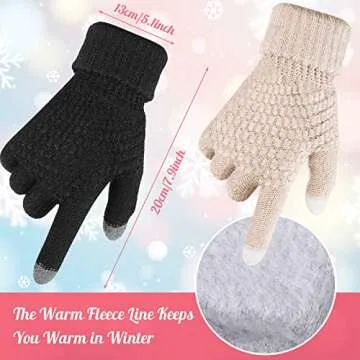 Jeere 4 Pcs Women Winter Glove and Hat Set Winter Hat Touchscreen Gloves Warm Knitted Beanie and Mittens for Women(Black, Beige)