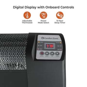 Comfort Zone Baseboard Space Heater with Digital Thermostat, Electric, Dent-Proof End Panels, Overhe...
