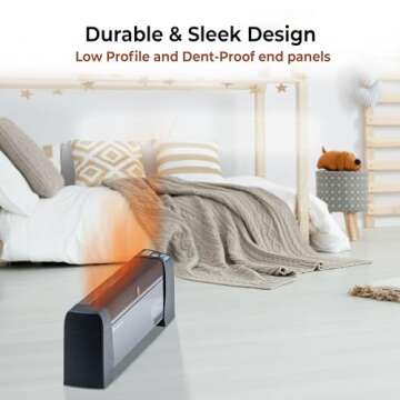 Comfort Zone Baseboard Space Heater with Digital Thermostat, Electric, Dent-Proof End Panels, Overheat Protection, Tip-Over Switch, & Stay-Cool Body, Ideal for Home, Bedroom, & Office, 1,500W, CZ650B