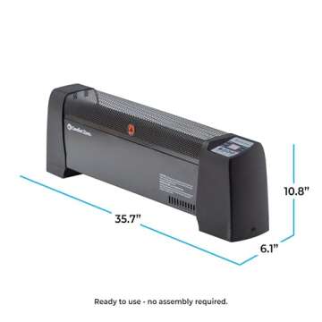 Comfort Zone Baseboard Space Heater with Digital Thermostat, Electric, Dent-Proof End Panels, Overheat Protection, Tip-Over Switch, & Stay-Cool Body, Ideal for Home, Bedroom, & Office, 1,500W, CZ650B