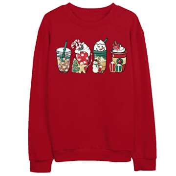 Christmas Sweatshirt Women Merry and Bright Christmas Shirt Funny Cute Ice Cream Graphic Tee Xmas Holiday Shirts