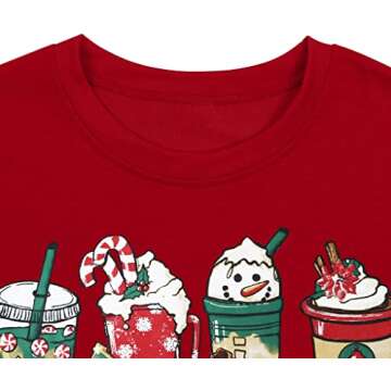Christmas Sweatshirt Women Merry and Bright Christmas Shirt Funny Cute Ice Cream Graphic Tee Xmas Holiday Shirts