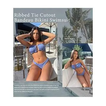 ZAFUL Women 2 Piece Strapless Bikini Swimsuits Ruffle Ribbed Bandeau Bikini Set High Cut Bathing Suits (1-silk Blue, S)