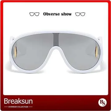 Breaksun Fashion Wave Mask Sunglasses for Women Men Oversized Silver Mirrored Futuristic Shield Sun Glasses Designer Style (White/Silver Mirror)