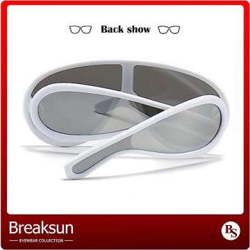 Breaksun Fashion Wave Mask Sunglasses for Women Men Oversized Silver Mirrored Futuristic Shield Sun Glasses Designer Style (White/Silver Mirror)