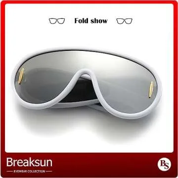 Breaksun Fashion Wave Mask Sunglasses for Women Men Oversized Silver Mirrored Futuristic Shield Sun Glasses Designer Style (White/Silver Mirror)