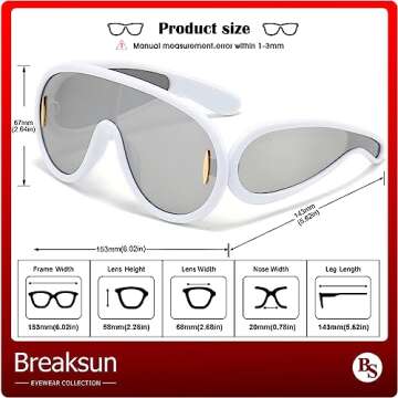 Breaksun Fashion Wave Mask Sunglasses for Women Men Oversized Silver Mirrored Futuristic Shield Sun Glasses Designer Style (White/Silver Mirror)