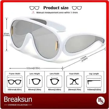 Breaksun Fashion Wave Mask Sunglasses for Women Men Oversized Silver Mirrored Futuristic Shield Sun Glasses Designer Style (White/Silver Mirror)