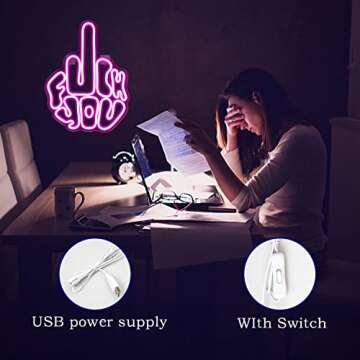 FAXFSIGN Letters Gesture Neon Signs for Wall Pink LED Neon Lights USB Neon Wall Light Neon Bar Light Up Sign for Bedroom Party Pub Game Zone Decoration