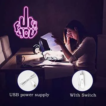 FAXFSIGN Letters Gesture Neon Signs for Wall Pink LED Neon Lights USB Neon Wall Light Neon Bar Light Up Sign for Bedroom Party Pub Game Zone Decoration