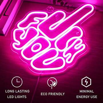 FAXFSIGN Letters Gesture Neon Signs for Wall Pink LED Neon Lights USB Neon Wall Light Neon Bar Light Up Sign for Bedroom Party Pub Game Zone Decoration
