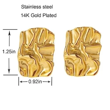 Chunky Gold Rectangle Stud Earrings for Women, Dainty Thick Stud Earrings, Minimalist Geometric Earrings for Women (Gold A)