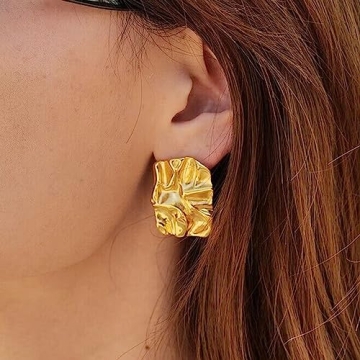 Chunky Gold Rectangle Stud Earrings for Women, Dainty Thick Stud Earrings, Minimalist Geometric Earrings for Women (Gold A)