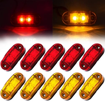 (5x Amber, 5x Red) Waterproof 2 LED Trailer Marker Lights for Trucks and RVs